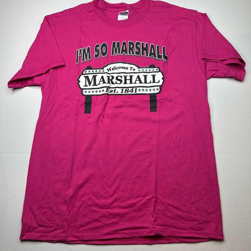 Jerzees Men Pink Welcome To Marshall Heavyweight Graphic T-Shirt Size L